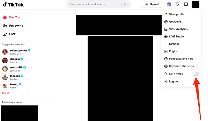 How to enable Dark Mode on TikTok on computer