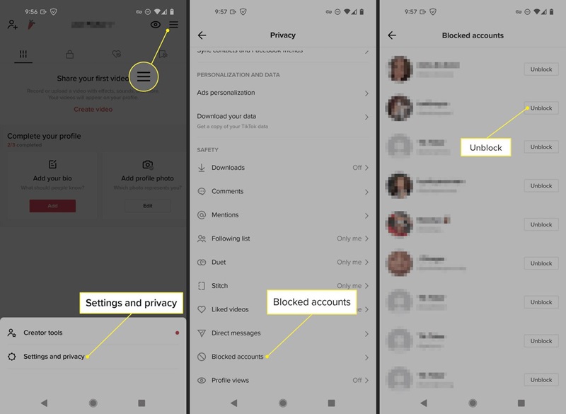 How to view the list of users you have blocked